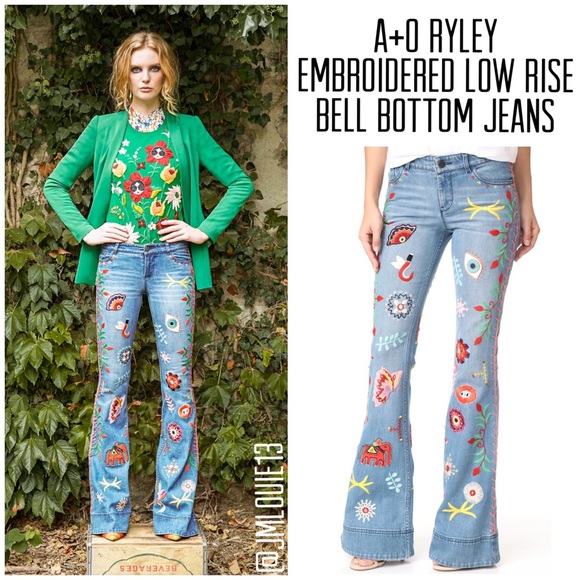 Alice + Olivia Denim - Alice + Olivia Ryley Embroidered Bell Bottom Jeans